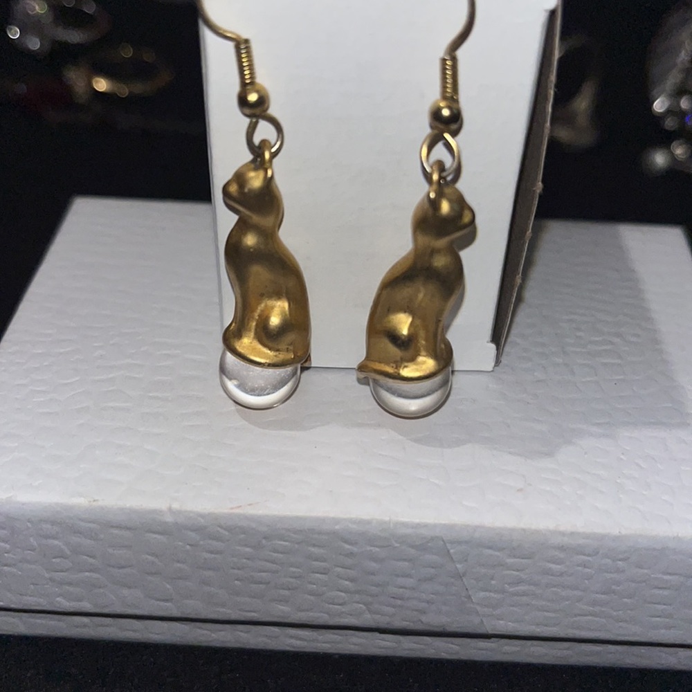 Gold Colored Cat Earrings